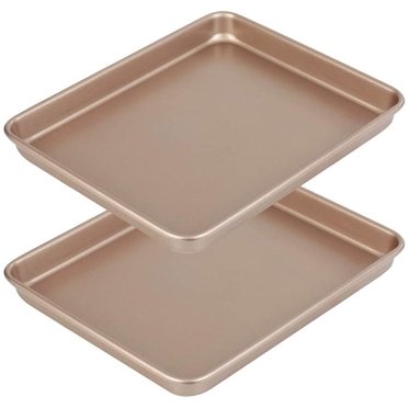 Ensemble de 2 Plaques à Pâtisserie Antiadhésives de 11 Pouces, Plaque de Remplacement pour Four Grille-Pain, Taille Profonde de 1 Pouce, Non Toxique & Robuste & Facile à Nettoyer (Or Champagne)