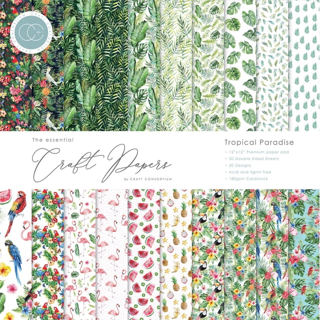 Craft Consortium Bloc-Notes en Papier Recto Verso 12"X12 Pouces 30/paquet - Tropical Paradise, 20 Modèles
