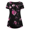 thumbnail image 3 of SMihono Hauts pour Femmes Été Décontracté Chic T-shirt Imprimé Col Rond Boutonné Plissé Manches Courtes Oversize pour Femmes, 3 of 4