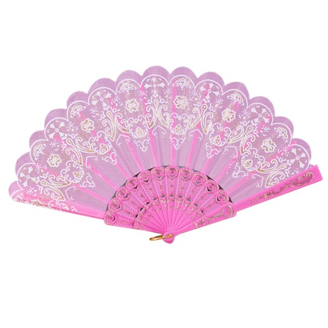 VogueV Chinese Gold-Foiled Folding Fan - Traditional Handheld Wedding Accessory Pink