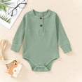 thumbnail image 2 of tarylea Toddler Baby Clothes Long Sleeve Crew Neck Button Rompers Solid Color Ribbed Outfits Casual Comfy Fall Outwear Jumpsuits for 0-24 Months, 2 of 3