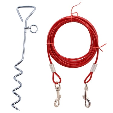 Stainless Steel Wire Dog Leash, 30ft Dog Tie Out Cable For Dogs Up To 70lbs, Chrome Plated Anti Rust Stake Included, Anti-bite and Anti-rust Dog Chains For Outdoor, Yard, Camping
