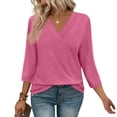 thumbnail image 2 of Plebaso Chemises à Manches 3/4 pour Femmes, Col en V, Tuniques Décontractées, Hauts Unis, Blouses Amples pour Dames, 2 of 7
