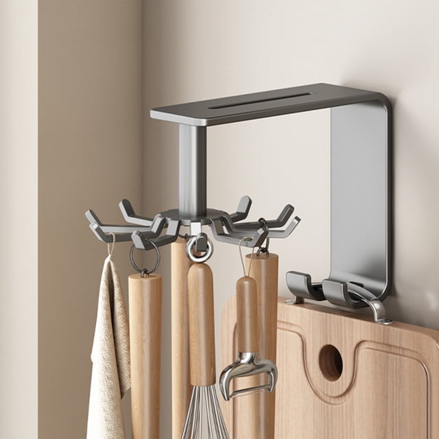 HOARBOEG Utensils Hanging Rack Kitchen Utensil Hooks 360 Rotating Wall Mounted Kitchen Wall Organizer For Brush Pots Gloves Spoons 10ML