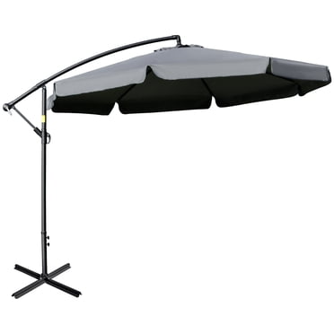 Outsunny Parasol Déporté Suspendu de Patio 11 Pi avec Inclinaison Facile, Base en Croix et 8 Baleines pour Cour Arrière, Bord de Piscine, Pelouse et Jardin, Gris Foncé