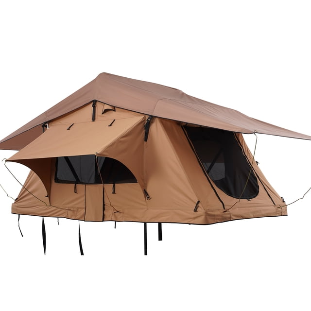 KFFKFF Tente de Toit à Coque Rigide, Naturnest Tente de Toit Pliable pour 2-3 Personnes avec Échelle Télescopique, Matelas, Housse de Protection en PVC, Résistante à l'Eau pour Jeep, VUS, Fourgonnette, Camionnette