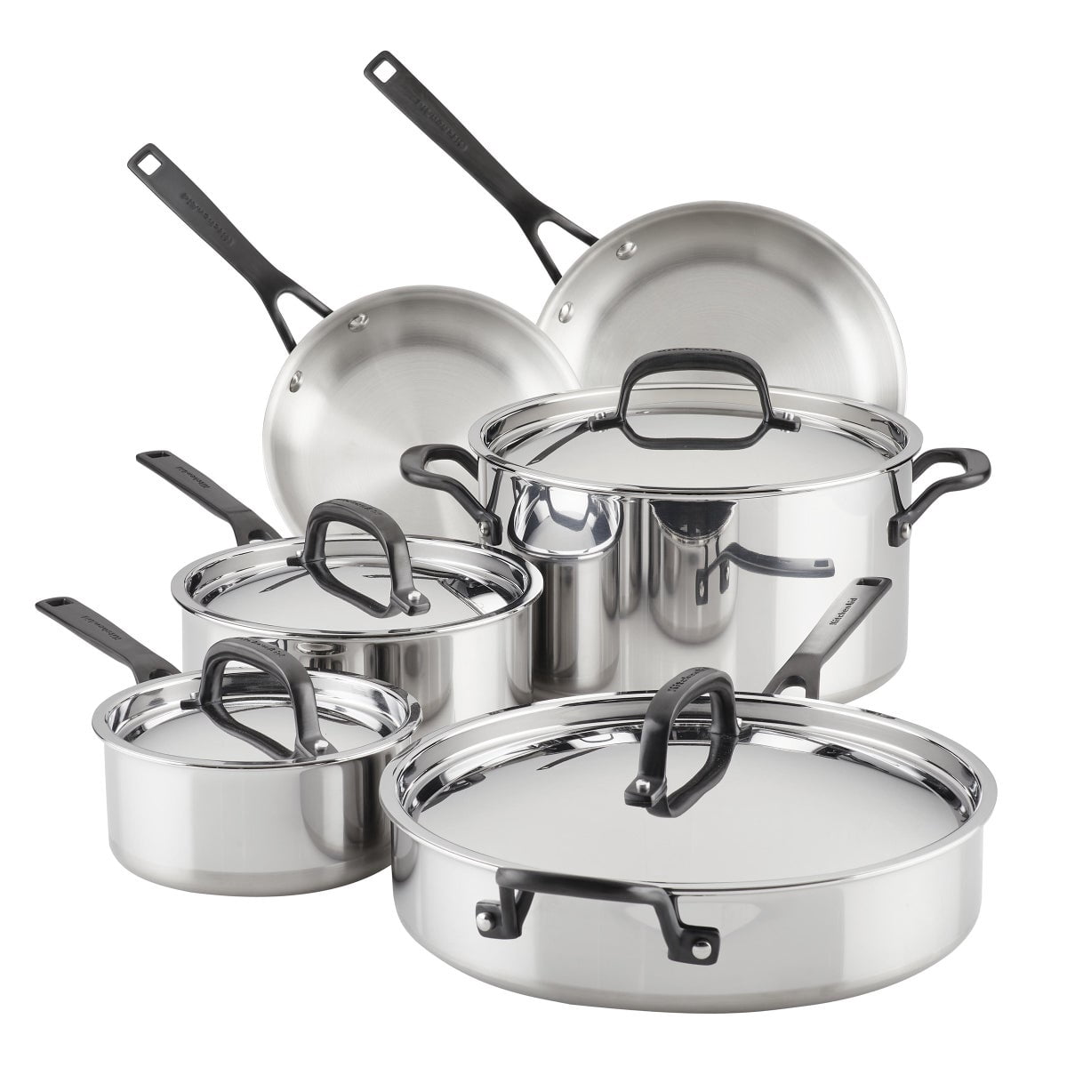 KitchenAid 5-Ply Clad Stainless Steel Cookware Set, 10-pieces