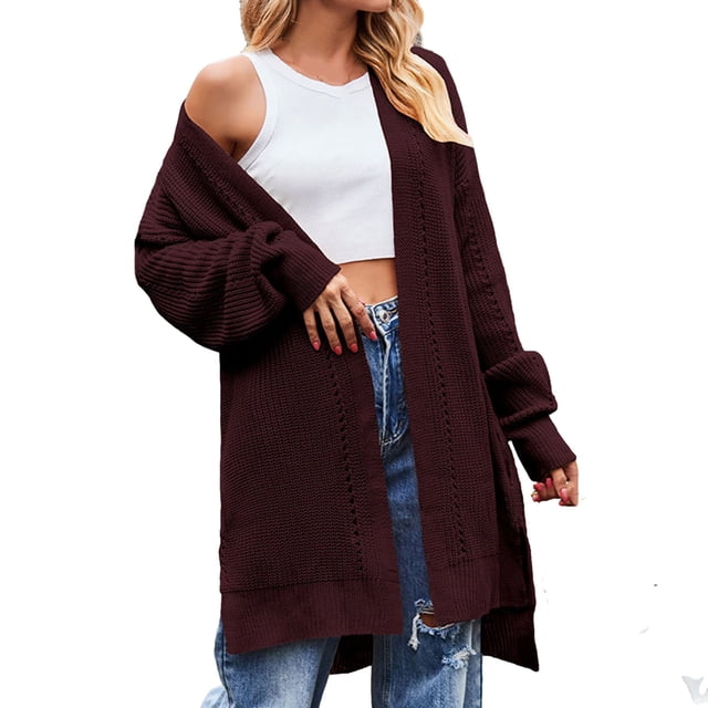 AherBiu Cardigan Sweaters for Women Ribble Knitted Mid-Long Split Fall Winter Women's Clothes