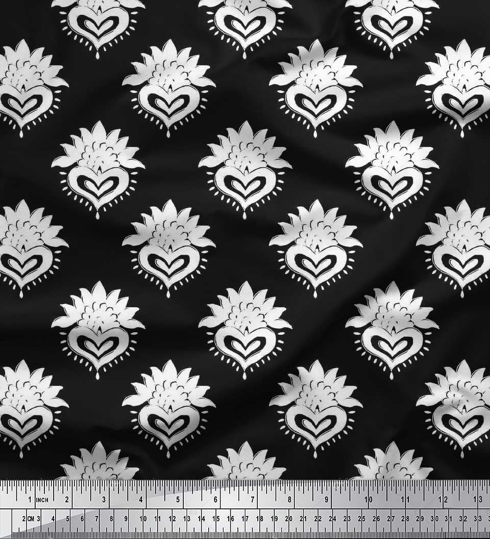 Soimoi Satin Silk Fabric Floral Block Print Fabric by Yard 42 Inch Wide