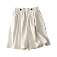 thumbnail image 1 of Timegard Shorts for Women Cotton Linen Elastic Waist Button Wide Leg Ruched Causal Loose Shorts Summer, 1 of 8