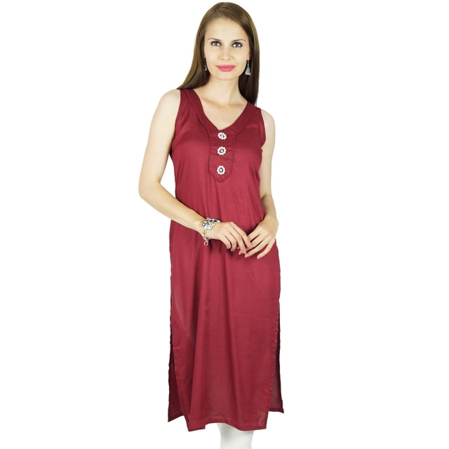 Bimba Tunique Kurti Droite Sans Manches en Rayonne pour Femmes, Kurta Décontractée, Blouse Indienne
