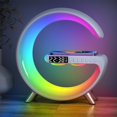 thumbnail image 1 of 15W Chargeur Sans Fil Réveil 6en1 Contrôle par Application Ambiance RVB Veilleuse Station Haut-Parleur Bluetooth pour Iphone android, 1 of 5