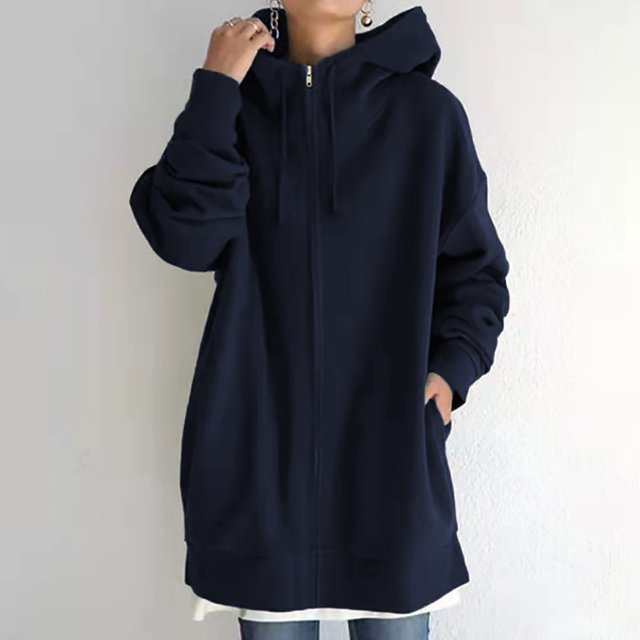 Meichang Womens Fall Winter Warm Zipper Open Fleece Hoodies Sweatshirt Long Jacket Drawstring Coat Jacket Tops Outwear Plus Size