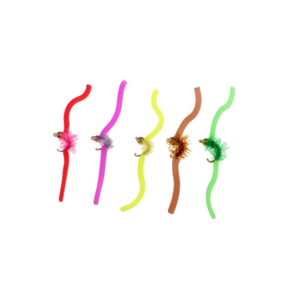 5pcs San Juan Squirmy Wormy Trout Worm Beadhead Worm Fly Assortment Fishing Flies Pack 2