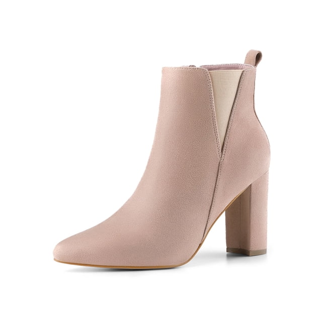 Unique Bargains Women's Block Heel Pointed Toe Zipper Ankle Boots