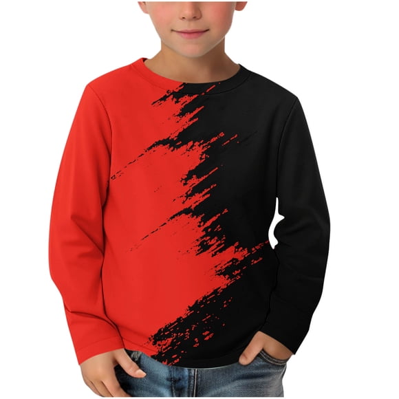 LOVZFMLL Little Boys Tops, Colorblock Casual Fashion Everyday Versatile Crew Neck Long Sleeve T-Shirt, Fall Clothes 7-8 Years Boys Clothes