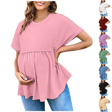 Haut Tunique de Maternité à Manches Courtes, Col Rond, Coupe Ample, Décontracté, Printemps Été, Vêtements pour Femmes / CSEONE, Bordeaux L