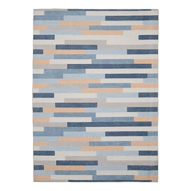 Linon Tapis Intérieur Extérieur Lavable à la Machine Bali 5'x7' Ivoire et Bleu