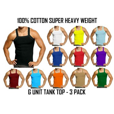 3-6 Packs Men's G-unit Style Cotton Tank Tops Square Cut Muscle Rib A-Shirts Assorted Colors