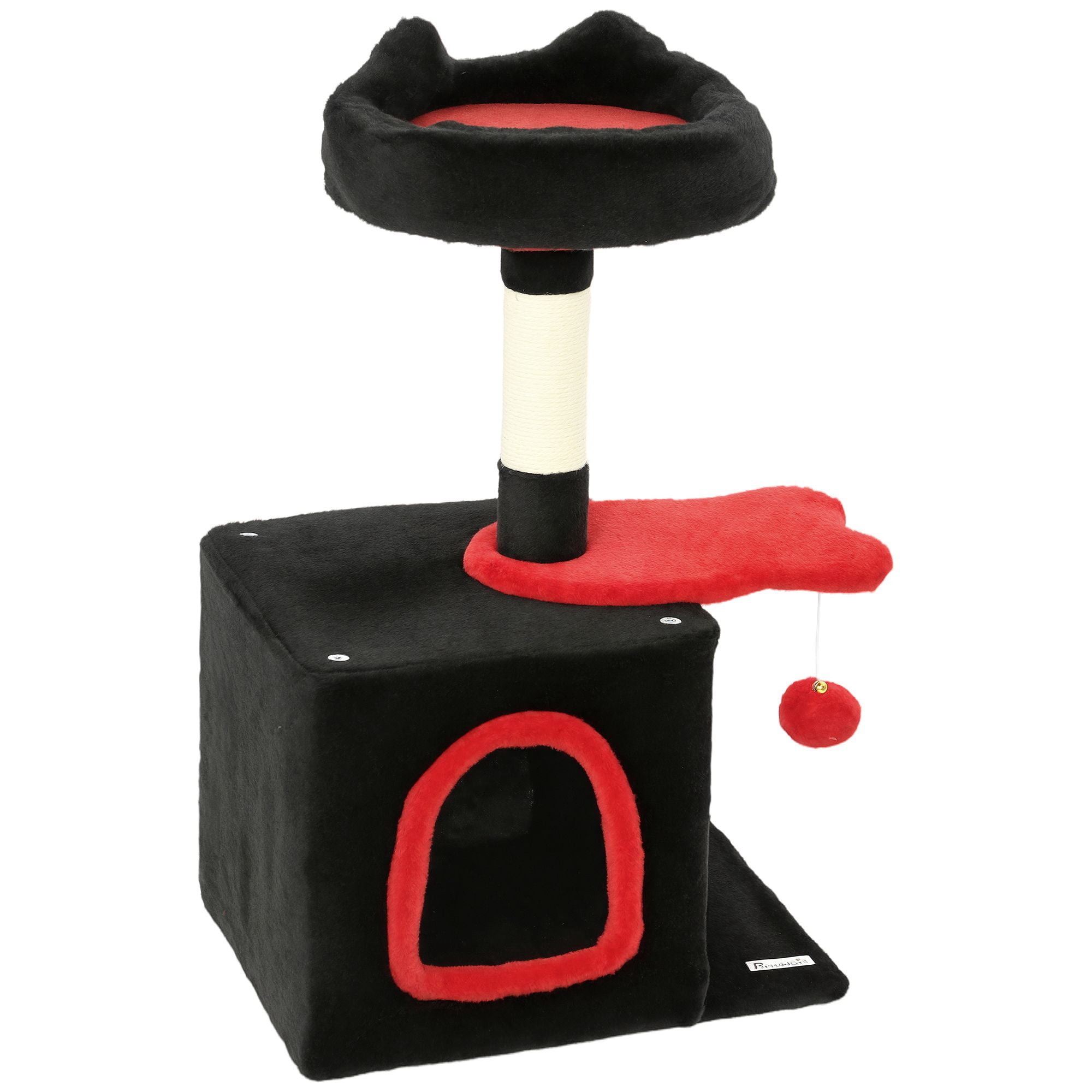 Gothic Cat Tree Tower - 28" Plush Condo & Sisal Scratching Post - Red & Black Indoor Cat Furniture for Living Room & Bedroom - Compact Design