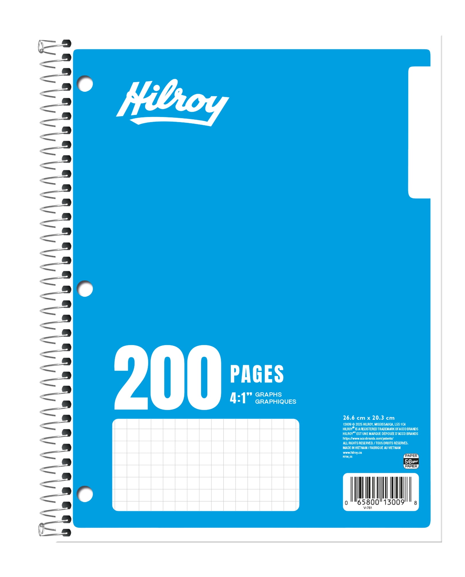 Hilroy® Quad 4-1" 200pg Notebook, Light Blue