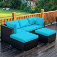 thumbnail image 4 of Patiojoy 5-Piece Outdoor Patio Sectional Rattan Wicker Conversation Sofa Set with Turquoise Cushions, 4 of 5