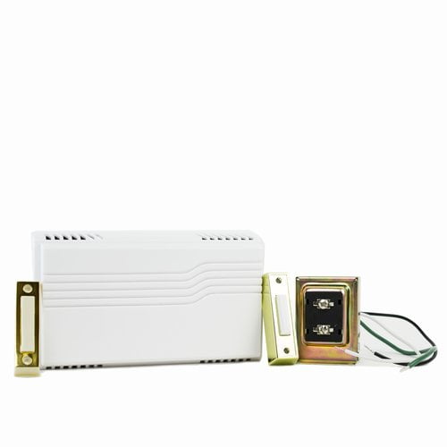 Newhouse Hardware CKIT1 Sonnette de Porte Électrique à Deux Notes avec Transformateur 16V/10VA et Boutons-Poussoirs Lumineux en Saillie, Aspirateur 16V/10, Blanc