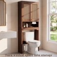 thumbnail image 3 of OMCPET 67 Inch Freestanding Bathroom Vanity With Hand Woven Rattan Doors and Hidden Storage Made of Solid High Density Fiberboard Featuring a Space Saving Design Walnut, 3 of 9