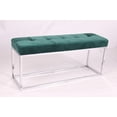 thumbnail image 1 of Green Velvet Upholstered bench with stainless stain base., 1 of 2