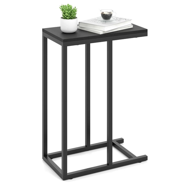 Costway Table d'Appoint en Forme de C, Table de Canapé Industrielle avec Cadre en Métal Robuste, Noir