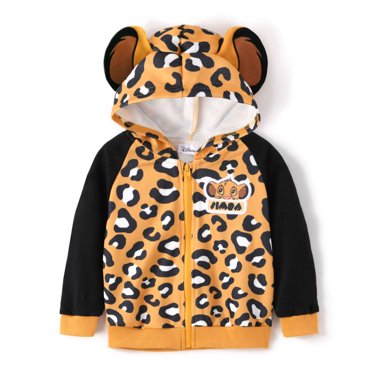Disney Lion King Boys Girls Jackets Simba Graphic Hoodie with Ears Leopard Print Sweatshirt Jacket Sizes 2-6