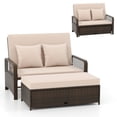 thumbnail image 2 of Costway Patio Rattan Daybed Wicker Loveseat Sofa with Multifunctional Ottoman Beige, 2 of 10