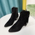thumbnail image 4 of Women's Winter Short Tube Gringed Suede Side Zipper Pointed Thick Heel Middle Heel Boots, 4 of 9