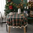 thumbnail image 1 of Birdeem Round Holiday Tablecloth with Decorative Tassel, Waterproof Nylon Spandex Fabric, 47-inch Diameter, Rustic Green Design for Festive Dining and Everyday Use, 1 of 9