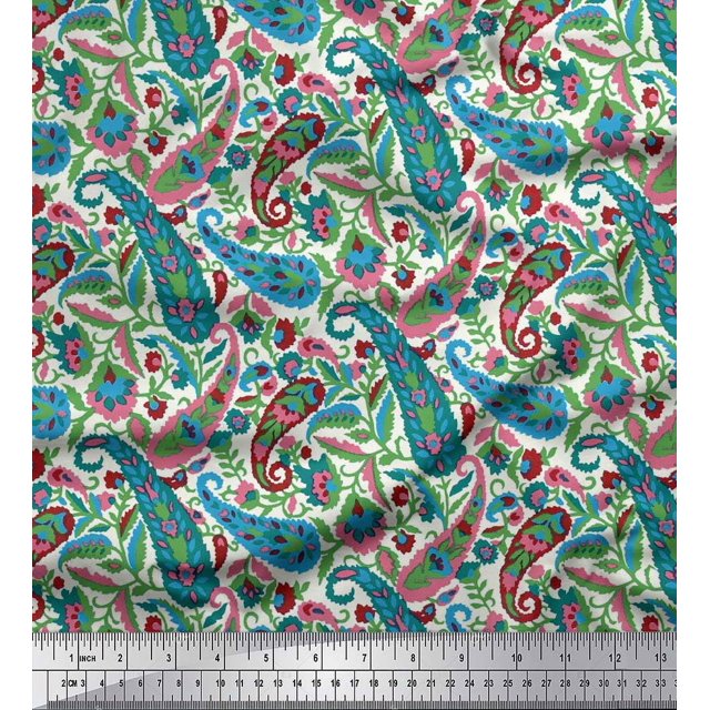 Soimoi Crepe Silk Fabric Leaves Artistic Decor Fabric Printed Yard 42 Inch Wide