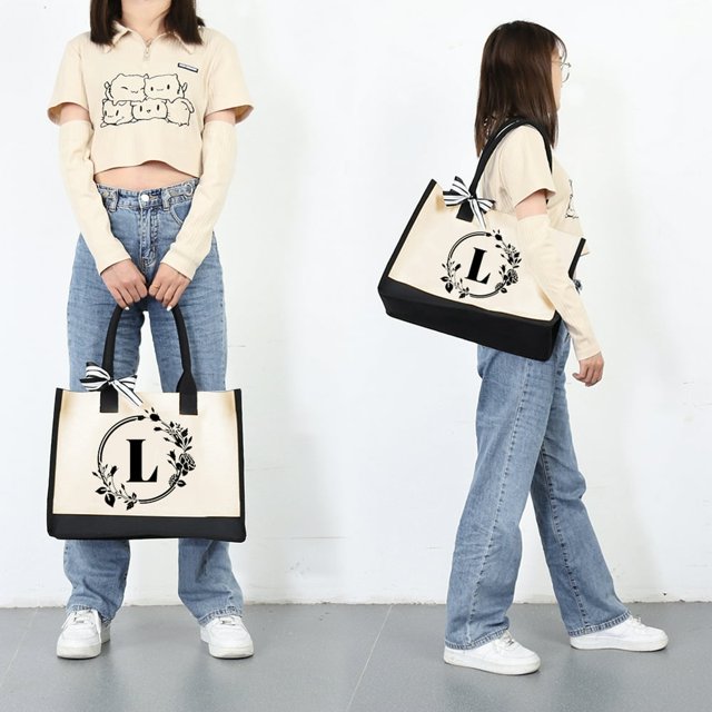 MesaSe Sac à Main en Toile Mode pour Femmes Imprimé Lettres Fleurs Couleur Frappé Portable