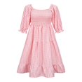 thumbnail image 4 of Femmes Été Robe Bohème Adultes Off-Épaule Smocked Puff Manches Plaid une Seule Pièce, 4 of 7
