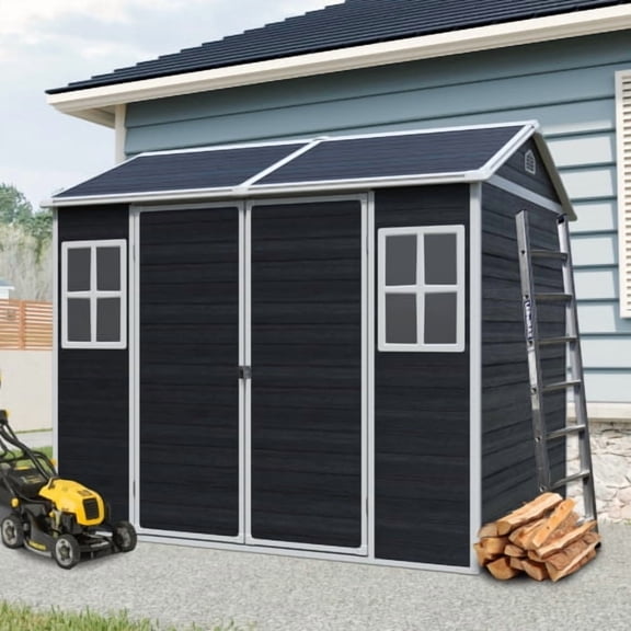 Remise de Rangement Extérieure en Résine 8 x 6 Pi, Remise Imperméable avec Plancher et Deux Fenêtres et Porte Verrouillable, Remise à Outils pour Jardin, Patio, Cour Arrière, Noir