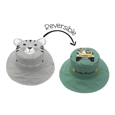 FlapJackKids - Reversible Baby, Kids & Toddler Sun Hat - Tiger & Safari Truck - UPF 50+