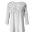 thumbnail image 4 of Hauts d'Été pour Femmes Imprimé Décontracté à Sequins Col Rond Manches Trois-Quarts T-Shirts Surdimensionnés pour Femmes Gris TTG, 4 of 4