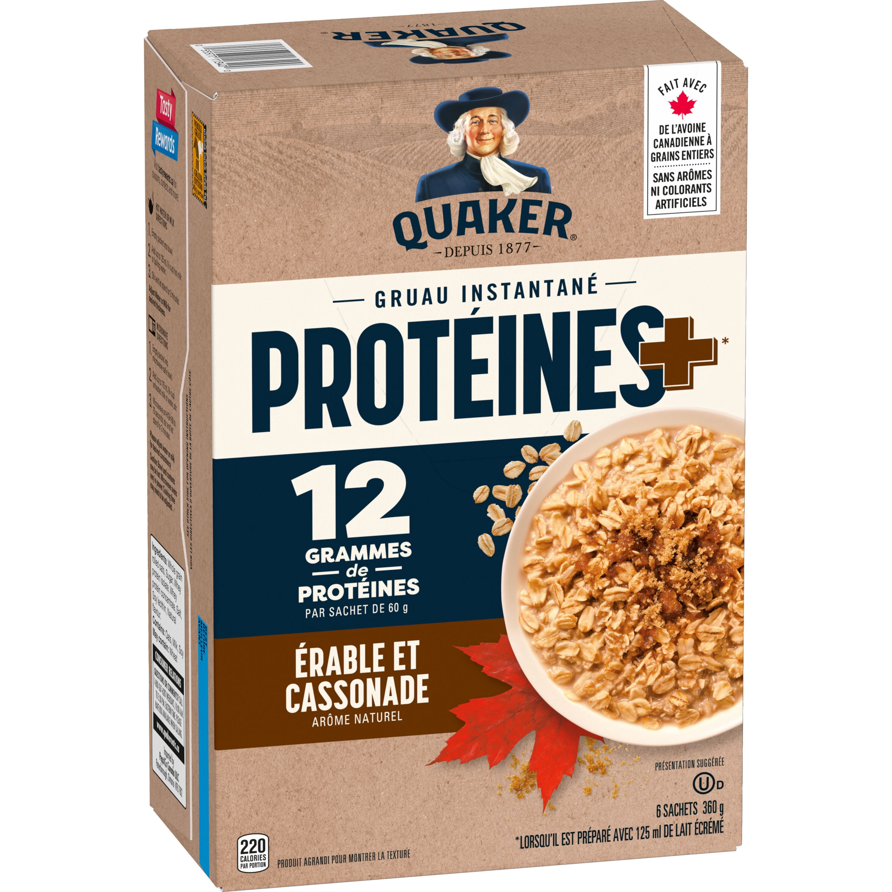 Gruau instantane Quaker Protein+ a l'erable et a la cassonade