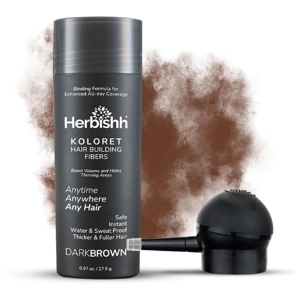 Herbishh Koloret Hair Building Fibers in Dark Brown, Styling and Volumizing Powder for Men and Women, Instant Hair Cover-Up for Sparse Area, Texturizing Powder for Fuller-Looking Hair, 27.5g
