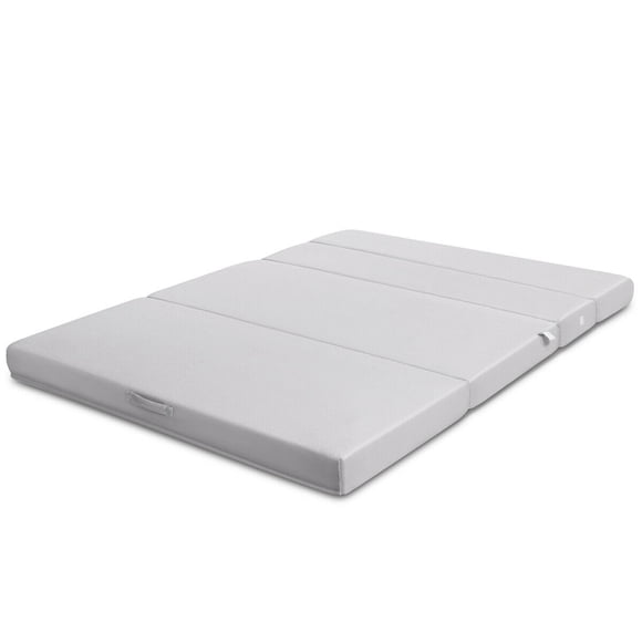 Gymax Matelas Pliant en Mousse 4 Pieds' Format Grand Lit Canapé-Lit Invités Tapis de Sol Poignées de Transport