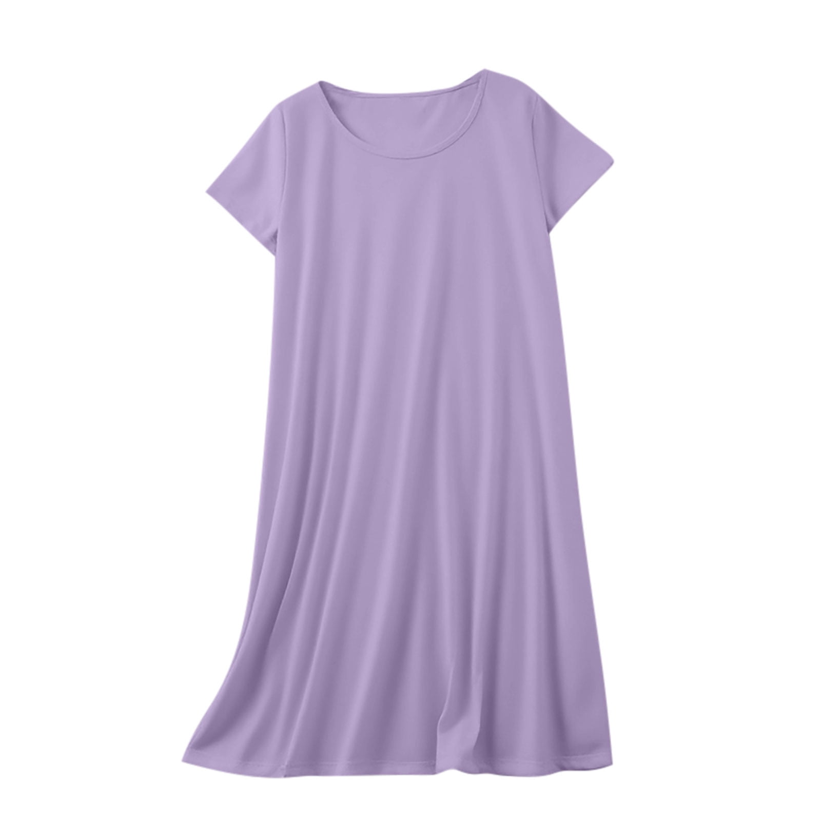 Yuyuzo Chemises de Nuit pour Femmes à Manches Courtes, Robes de Détente et de Sommeil, Amples, Basiques, Unies, Col Ras du Cou, T-Shirts Confortables, Nuisette