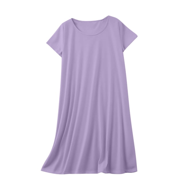 Yuyuzo Chemises de Nuit pour Femmes à Manches Courtes, Robes de Détente et de Sommeil, Amples, Basiques, Unies, Col Ras du Cou, T-Shirts Confortables, Nuisette