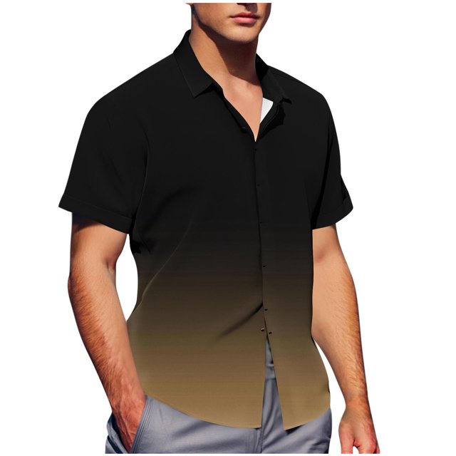 Pisexur Shirts for Man T Hommes Mode Décontractée Col Rabattu Imprimé Manches Courtes Chemise Boutonnée Blouse Kaki, L Chemises de Golf Hommes & Chemises Hommes