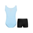 thumbnail image 1 of Moggemol Kids Girls Sheer Mesh Patchwork V-Back Dance Unitards Solid Color Sleeveless Bodysuit with Botty Shorts Set Light Blue 16, 1 of 7