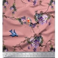 thumbnail image 1 of Soimoi Pink Rayon Fabric Floral & Flowerpecker Bird Print Fabric by the Yard 42 Inch Wide, 1 of 3