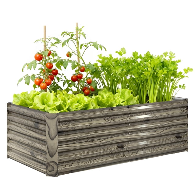 Outsunny 6' x 3' x 2' Galvanized Raised Garden Bed, Light Wood Effect