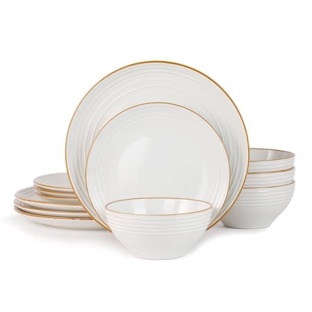 Richmount Jupiter Dinnerware Set, Plates and Bowls Sets for 4, Microwave and Dishwasher Safe, Scratch Resistant, 12 Pieces Dishes Set, White